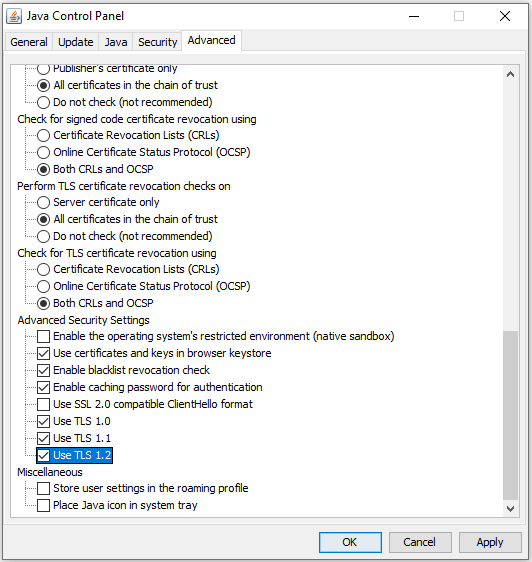 Java Network Settings